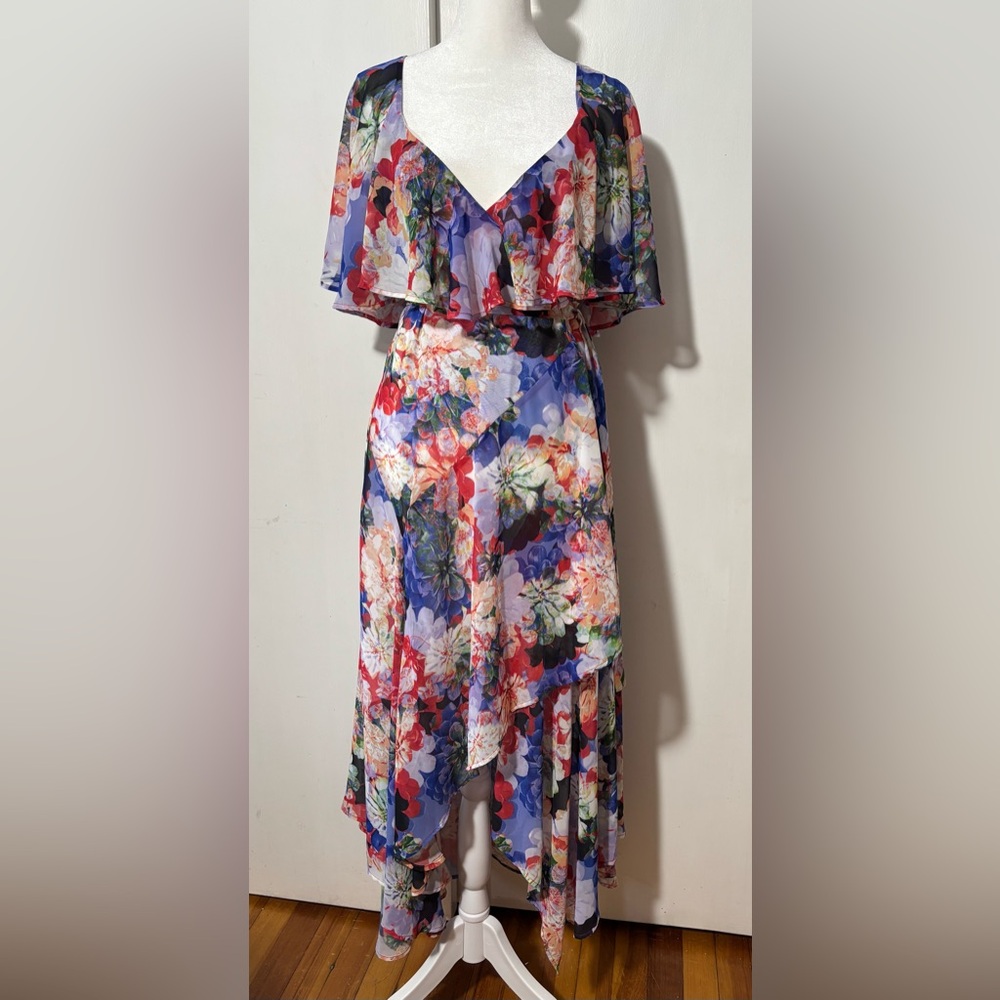 Catherine Malandrino Pink and Blue Asymmetrical Ruffled wrap Sundress Size 2